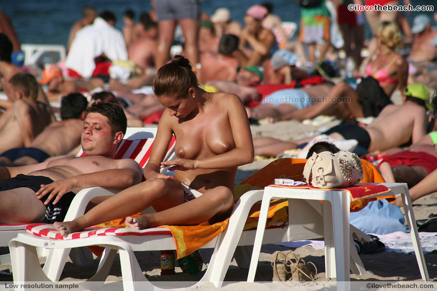topless, nude, beach, outdoors, brunette, public