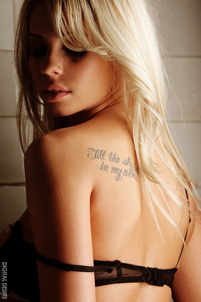 Bailey Rose, blonde, strip, shower, wet, tattoo