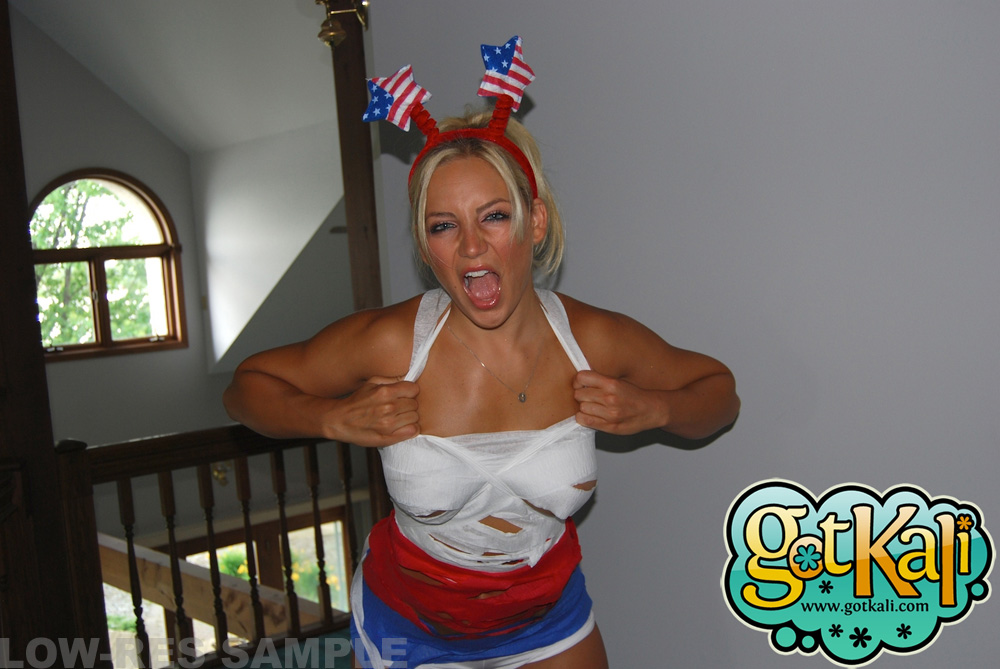 Got Kali, blonde, strip, 4th July, streamers, cameltoe