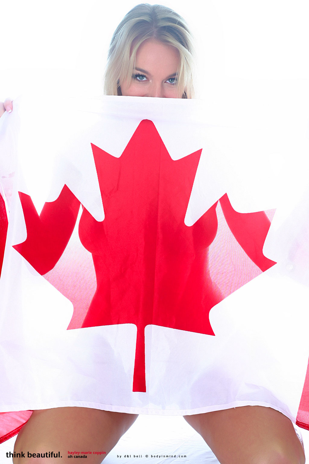 Hayley Marie, blonde, nude, flag, Canada, pose