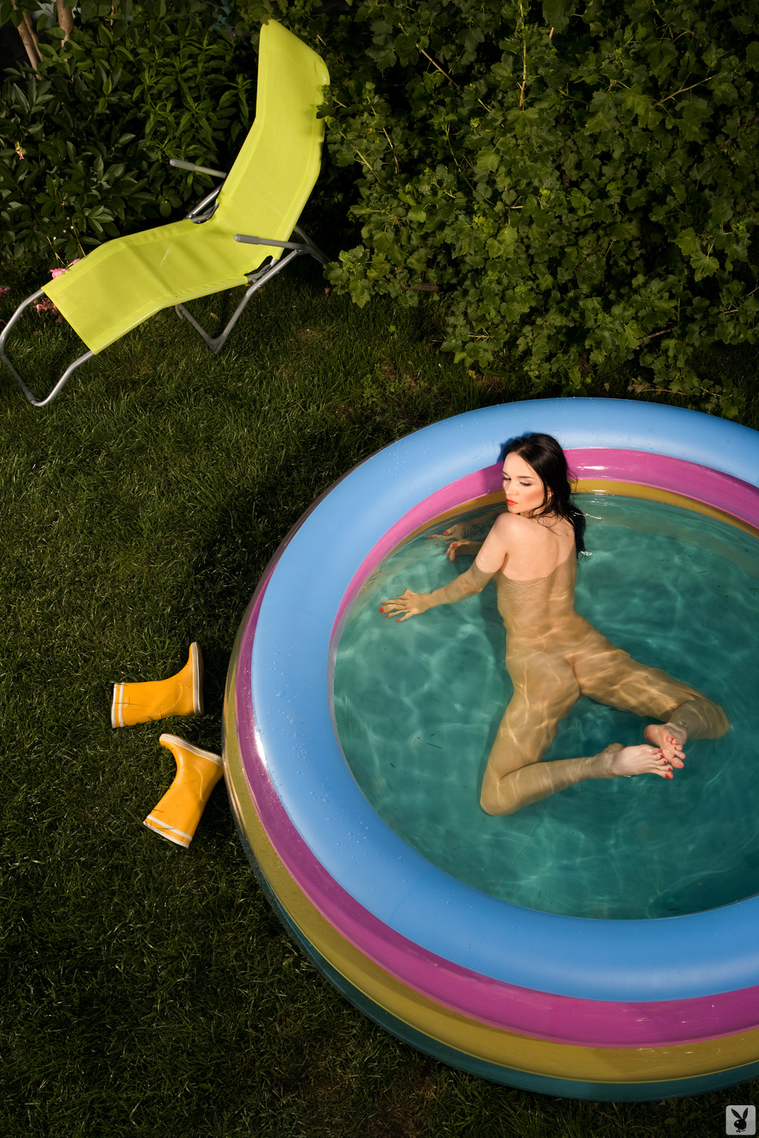 Katie Fey, brunette, strip, nude, busty, ass, wet, pool