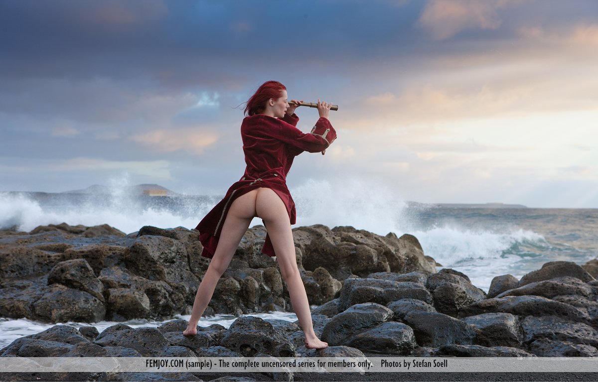 Gabriella Lupin, redhead, strip, nude, busty, ass, beach