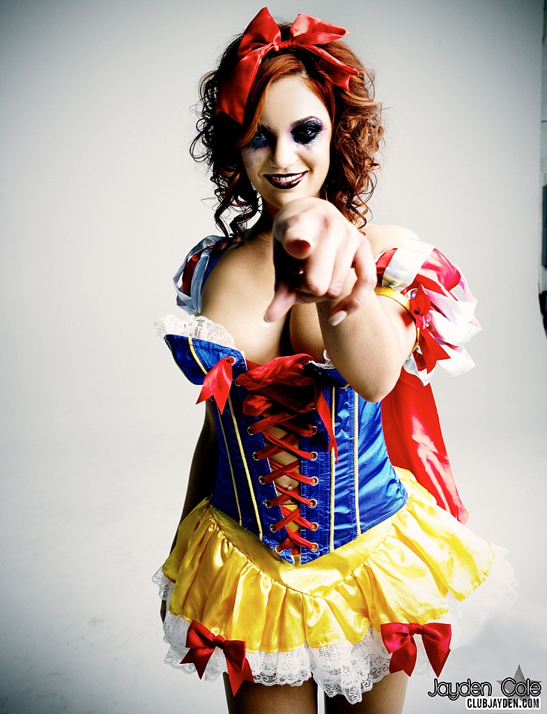 Jayden Cole, redhead, strip, topless, snow white, scary