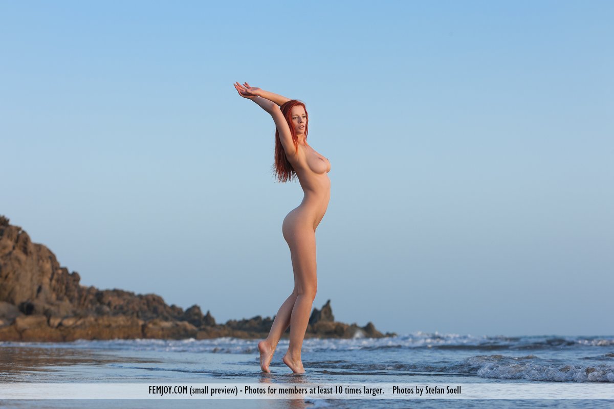 Gabriella Lupin, redhead, nude, busty, ass, beach, wet