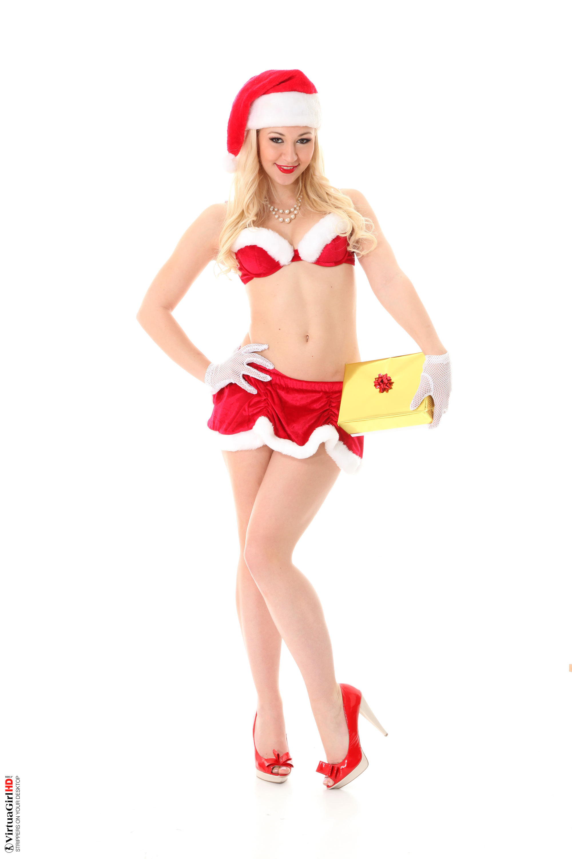 VirtuaGirl, blonde, strip, nude, perky, Christmas
