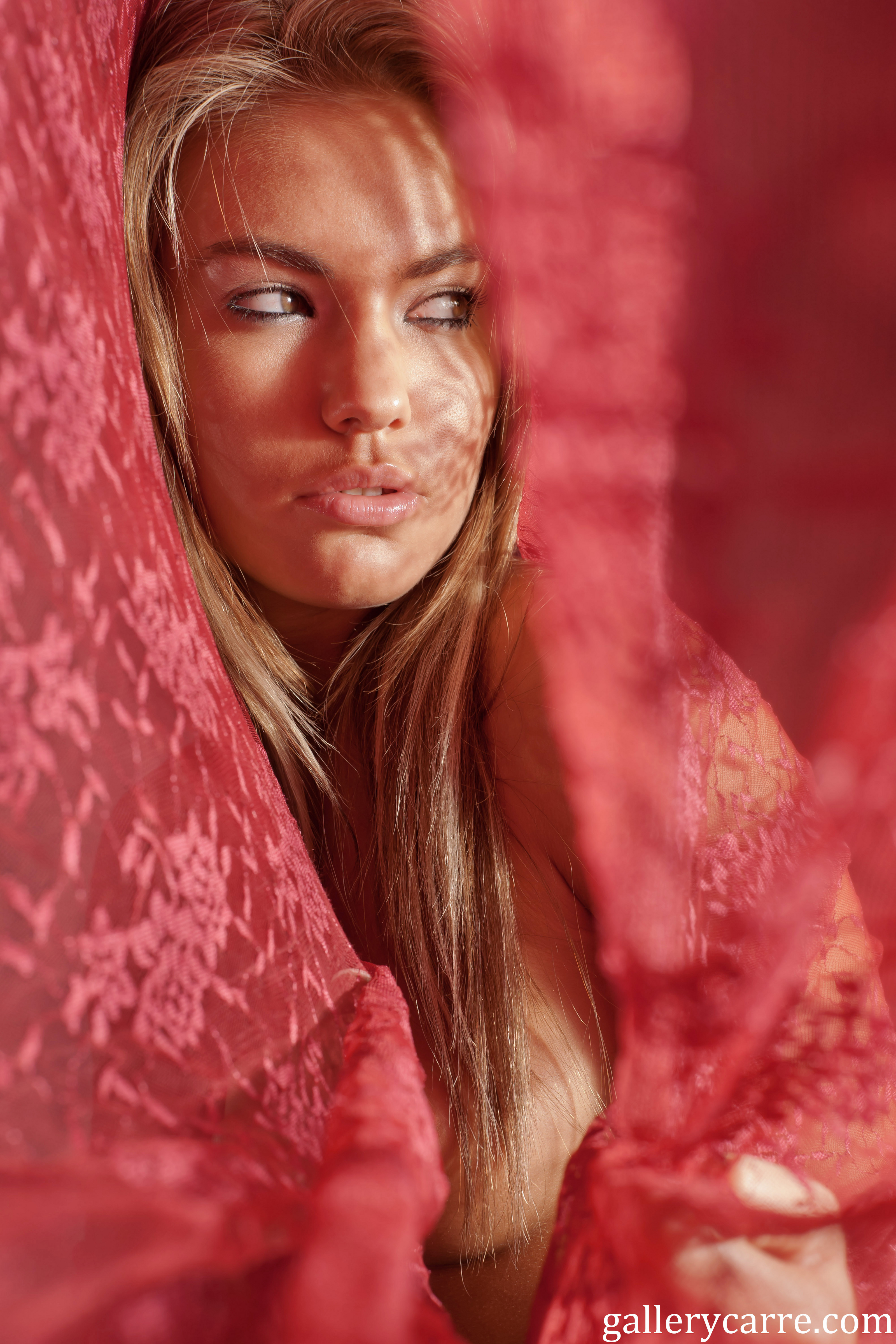 Veronika Fasterova, blonde, nude, perky, pose, fabric
